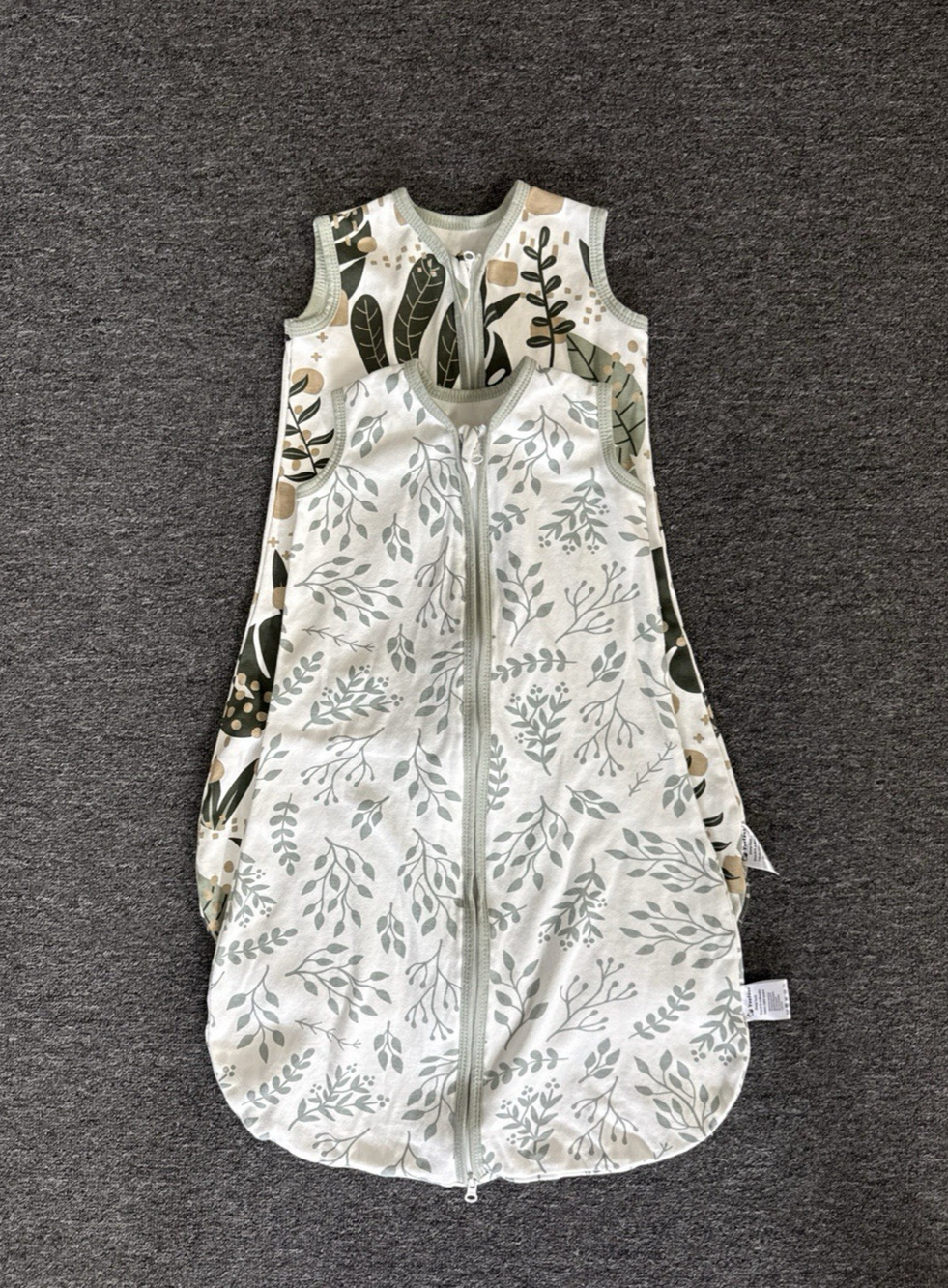 Yoofoss Baby Sleep Sack Small 0-6M White and Green Plant Print LOT OF 2 Cotton